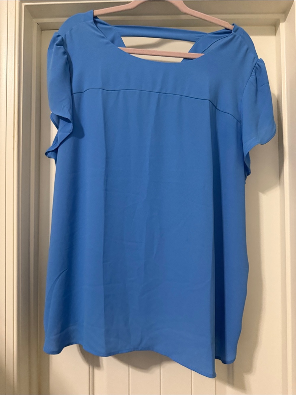 NWT LOFT Bright Blue Short Sleeve Blouse with Back Strap Size XXL